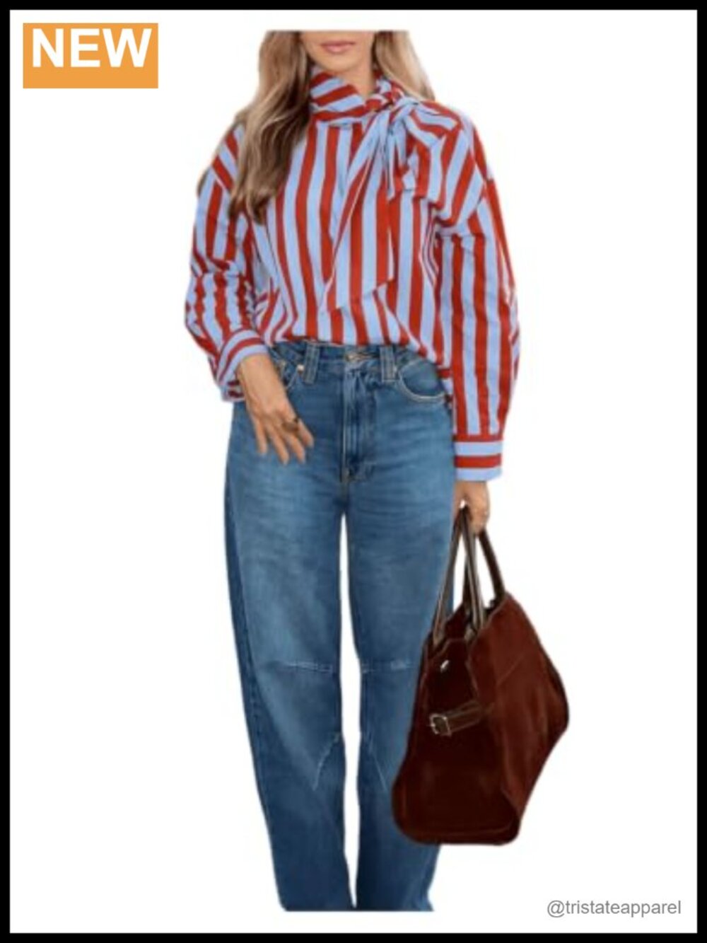 Tie Neck Long Sleeve Blouse Striped Top